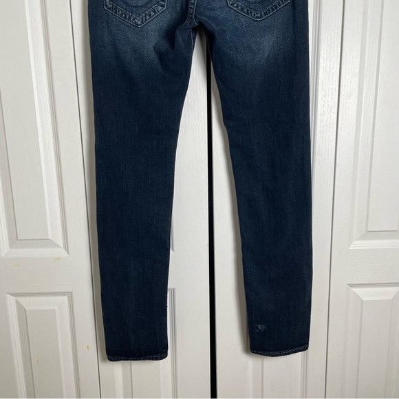 True Religion Relaxed Skinny Rocco Jeans Men’s 32 Blue Dark Wash Grunge Distress - Picture 10 of 16